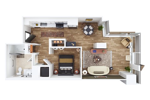 Floor plan for studio, 1 bath, 632 sqft